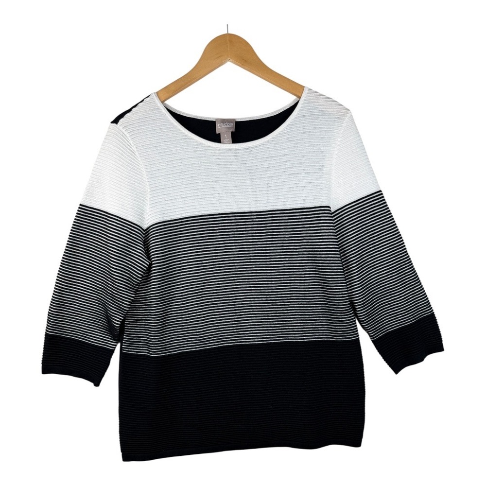 Chico's Color-block Textured Striped‎ Pullover size Medium Black/White